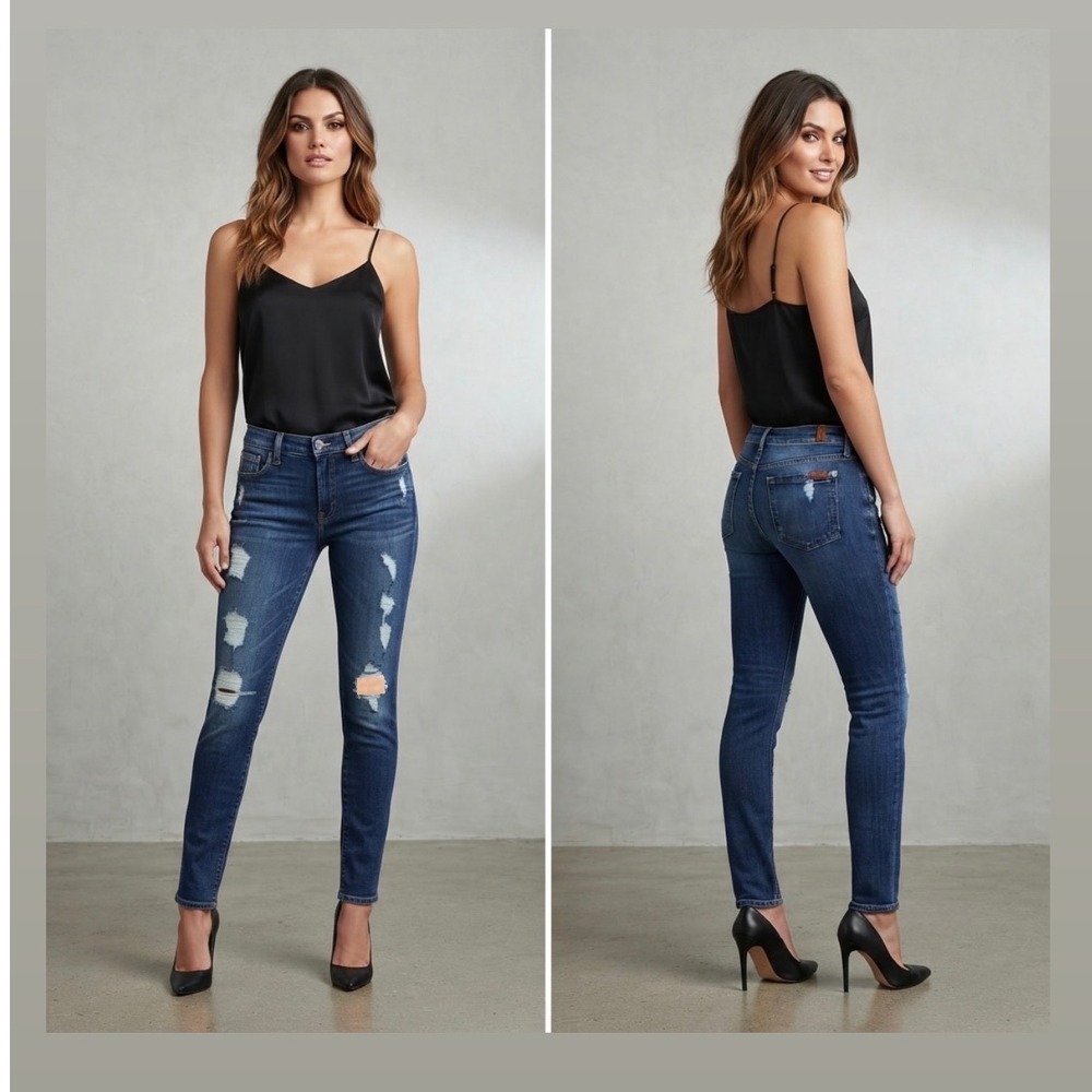 7 For All Mankind The Relaxed Skinny Distressed Blue Jeans AU0395525A Size 29